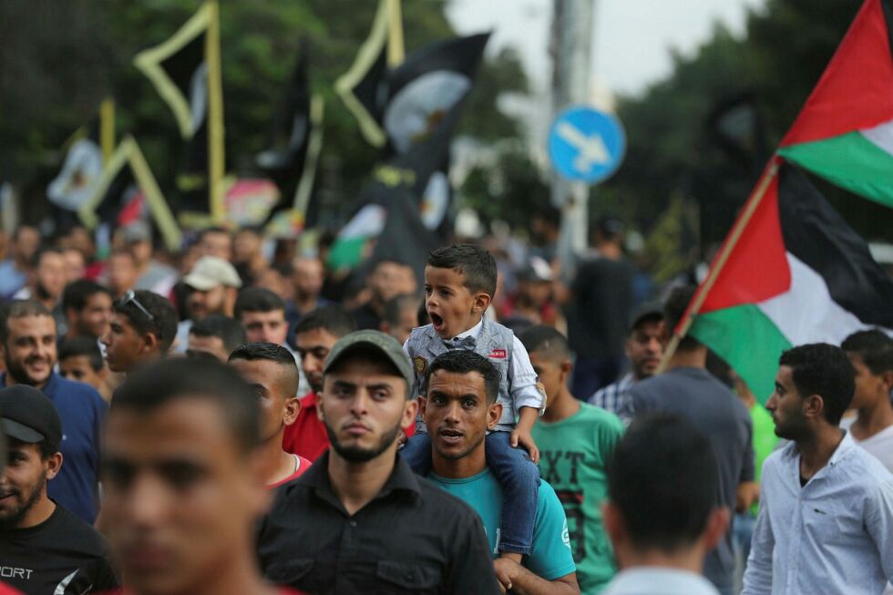 Terrororganisasjon Islamsk Jihad har samling i Gaza City.
 Foto: Majdi Fathi/TPS