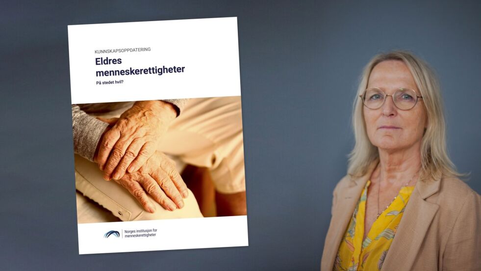 Rapporten «Eldres menneskerettigheter. På stedet hvil?» og NIMs assisterende direktør Gro Nystuen.
 Foto: NIM