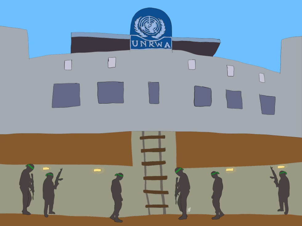 UNRWA infisert av Hamas: – Organisasjonen har vist seg å være en front for terror, med mange ansatte tilknyttet Hamas og minst 12 som deltok i massakren 7. oktober, 
skriver sjefredaktør Trine Overå Hansen.
 Foto: Ill.: AH