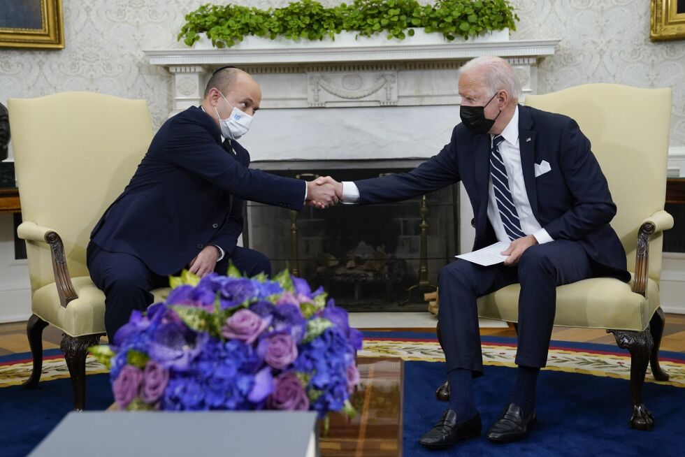 President Joe Biden (t.h.) og Israels nye statsminister Naftali Bennett i Det hvite hus fredag 27. august.
 Foto: Evan Vucci / AP / NTB
