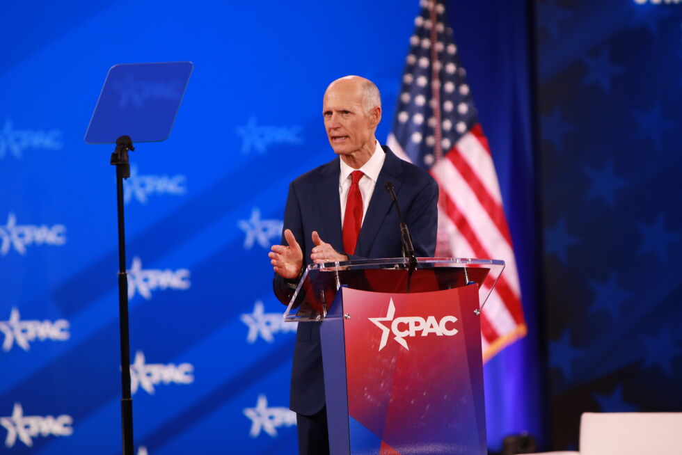 Senator Rick Scott tegnet et mørkt bilde av situasjonen som er og har vært i Amerika, men har tro på at Donald Trump kan snu det.
 Foto: Aleksander Overå