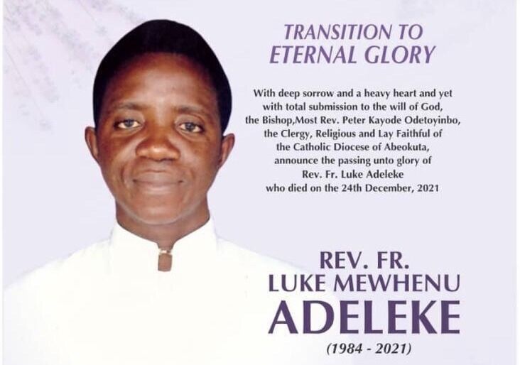 Den katolske presten Luke Mewhenu Adeleke ble drept etter han holdt gudstjeneste på julaften i Nigeria.
 Foto: Catholic diocese of Abeocuta