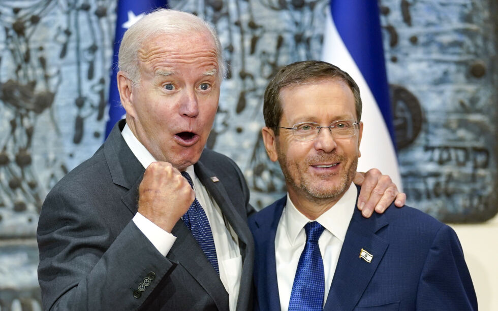 I juli 2022 besøkte USAs president Joe Biden Israel og landets president Isaac Herzog. I oktober er det Herzog som skal på besøkt til Biden i Det hvite hus.
 Foto: Evan Vucci/Ap/NTB