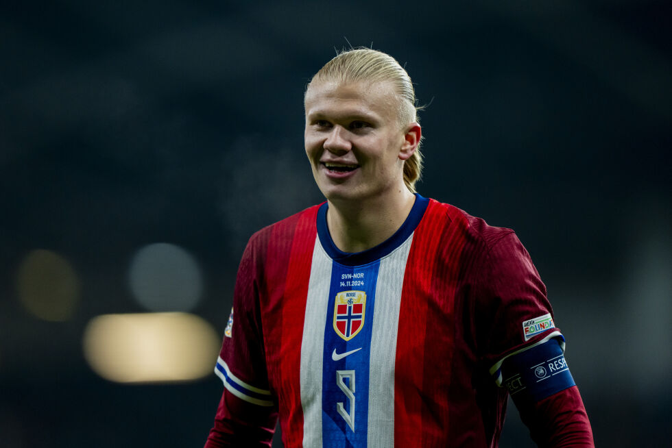 Erling Braut Haaland under fotballkampen i Nations League mellom Slovenia og Norge på Stadion Stožice.
 Foto: Fredrik Varfjell / NTB