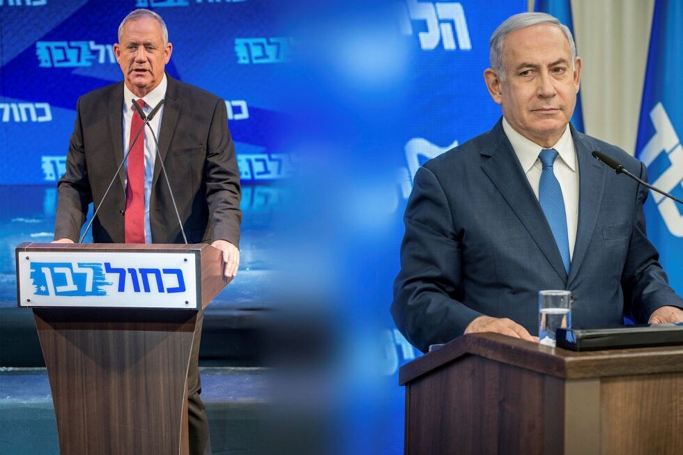 BUDSJETTSTRID: Benjamin Netanyahu og Benny Ganz dannet samlingsregjering for tre måneder siden, men måtte søndag avlyse regjeringsmøtet på grunn av budsjettkrise. I horisonten truer muligheten for enda et nyvalg. Fotomontasje: TPS