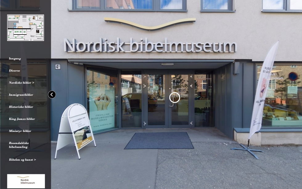 Inngangspartiet til Nordisk Bibelmuseum slik det fremstår i ny, digital drakt.
 Foto: Nordisk bibelmuseum