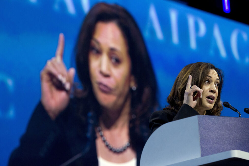 Kamala Harris taler her ved American Israel Public Affairs Committee (AIPAC) i Washington i 2017.
 Foto: NTB/AP