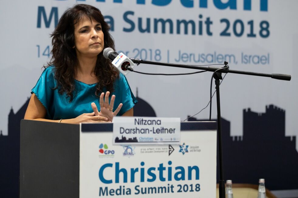 Jerusalem: Advokat Nitzana Darshan Leitner holdt foredrag under årets Christian Media Summit i Jerusalem.
 Foto: GPO, Israel