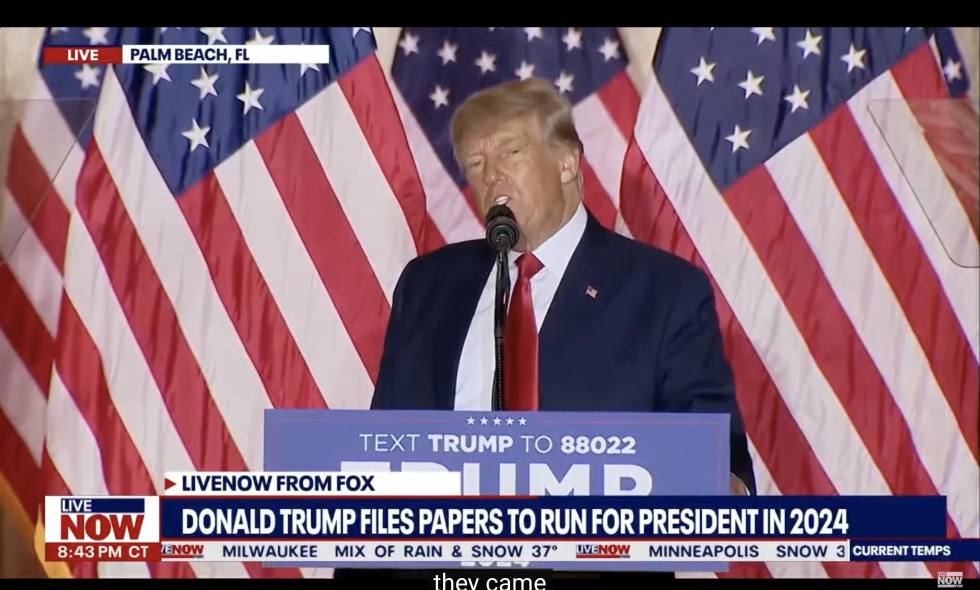 Donald Trump annonserte natt til onsdag sitt presidentkandidatur for 2024.
 Foto: Skjermdump: Fox News/ YouTube