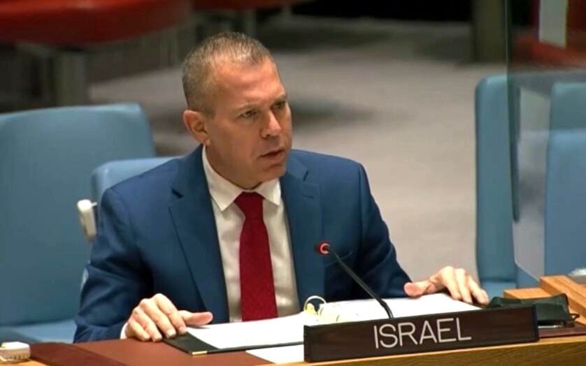Israels ambassadør til FN, Gilad Erdan kritiserer FN for deres utallige resolusjoner mot Israel.
 Foto: Israels FN-delegasjon / TPS