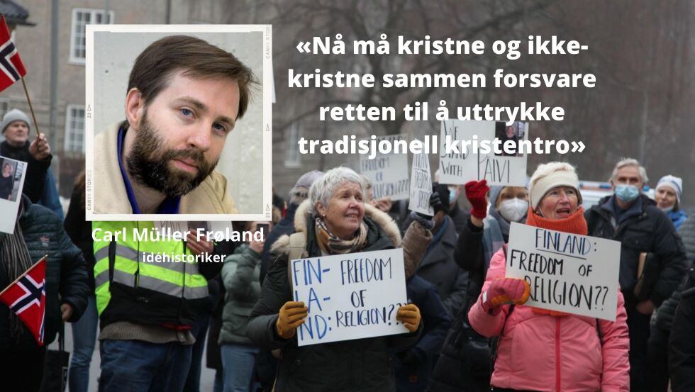 Bildet er fra støttemarkeringen for Päivi Räsanen foran Finlands ambassade i Oslo søndag 23. januar.
 Foto: Svend Ole Kvilesjø / privat