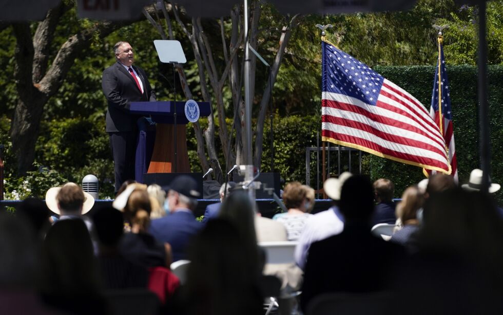 Utenriksminister Mike Pompeo gikk til frontalangrep på Kina i en tale ved Richard Nixon Presidential Library i Yorba Linda i California torsdag.
 Foto: Ashley Landis / NTB scanpix