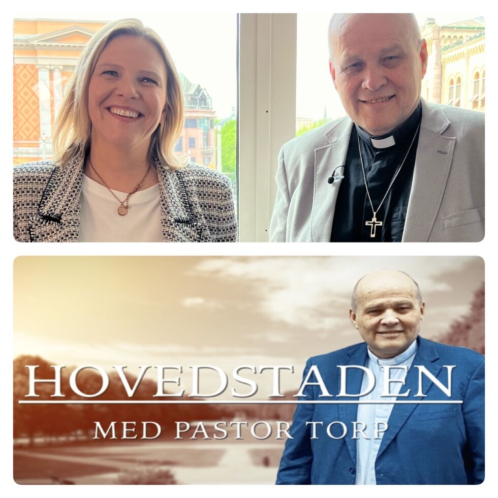 29. mai 2023 kl. 19.00 er Sylvi Listhaug gjest i Hovedstaden med pastor Torp på TV Visjon Norge.
 Foto: Oslo TV