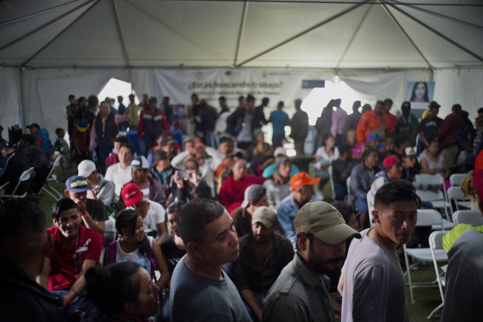 Migranter på en jobbmesse i den mexicanske byen Tijuana i november. Foto: AP / Ramon Espinosa / NTB scanpix