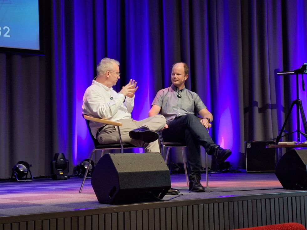 Arendalsuka 2023. Adi Schwartz i samtale med MIFFs leder Conrad Myrland.
 Foto: MIFF.