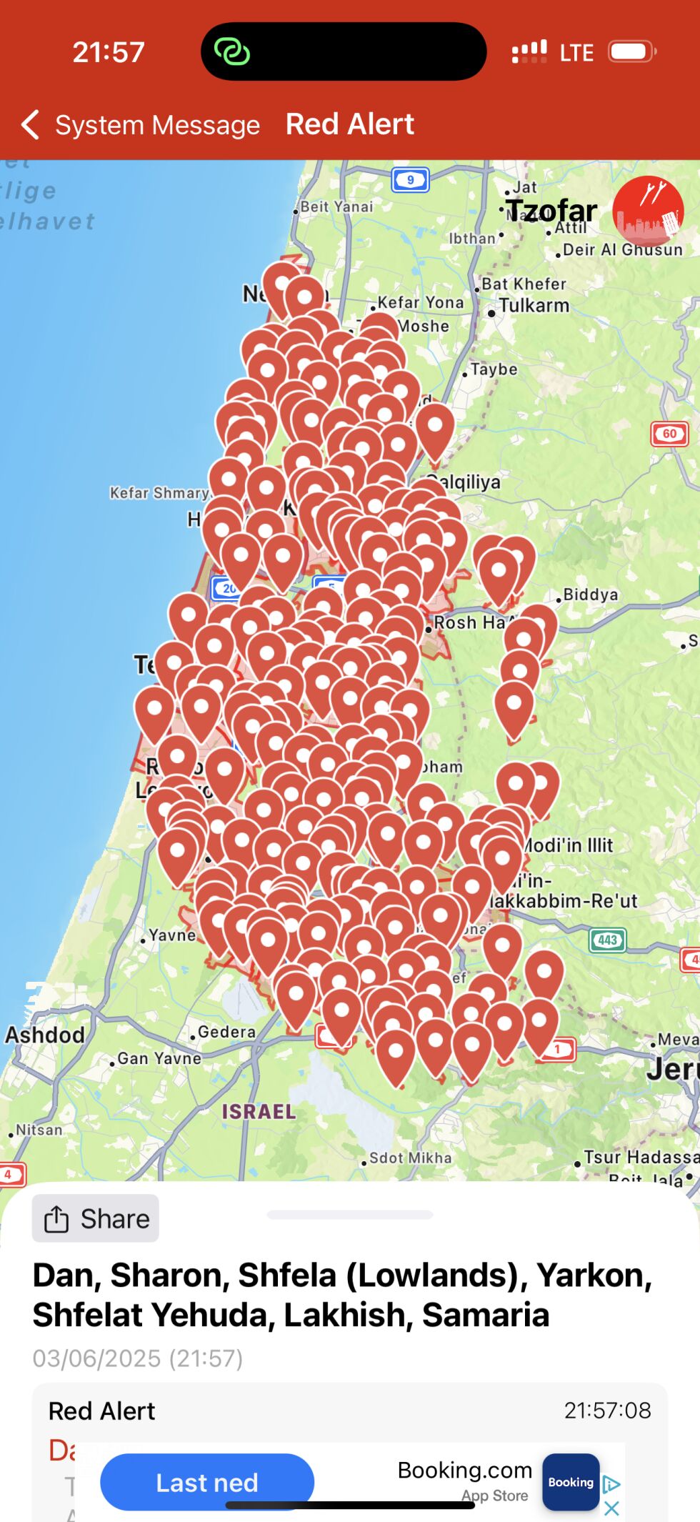 Alarmer over hele Israel