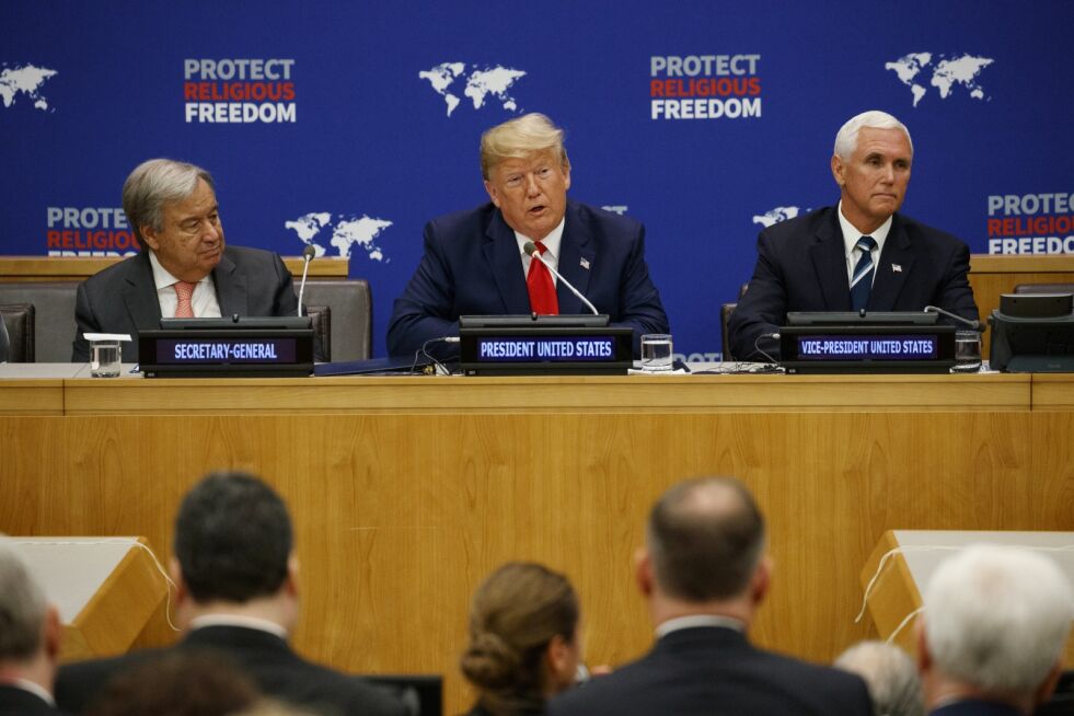 RELIGIONSFRIHET: President Donald Trump slo alarm om manglende trosfrihet for 80 prosent av verdens befolkning. Foto: AP / NTB Scanpix
