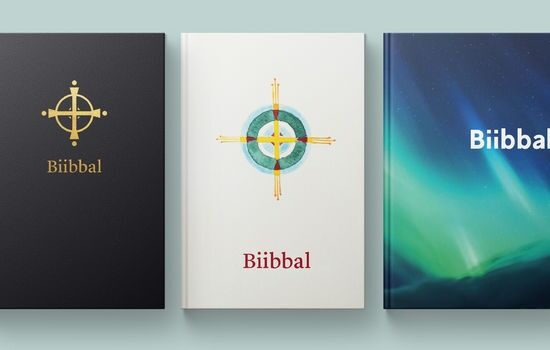 TRE UTGAVER: Den nye nordsamiske bibelen, Biibbal 2019, kommer i tre utgaver. Motivet på standardutgaven (midten) er designet av Britta Marakatt-Labba. FOTO: Bibelselskapet