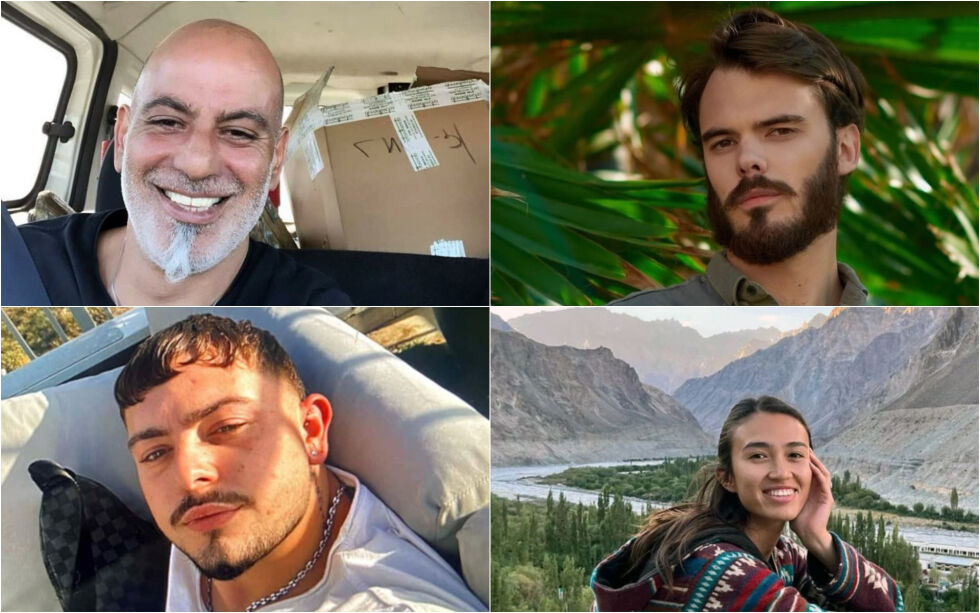 Gislene Noa Argamani, Andrey Kozlov, Shlomi Ziv, og Almog Meir ble berget ut av terroristenes klør i live i dag, 8. juni.
 Foto: Privat