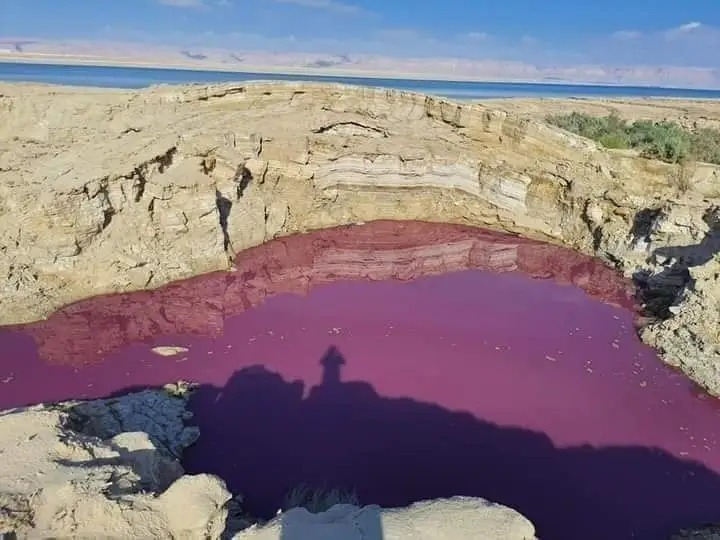 Vann nær Dødehavet ble rødt som blod.
 Foto: Twitter