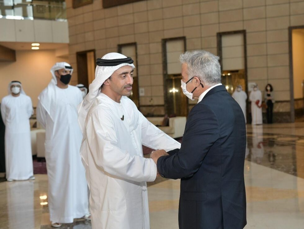 President Sjeik Mohammed bin Zayed og statsminister Yair Lapid. Bildet er fra et tidligere møte i Abu Dhabi 29. juni 2021.
 Foto: GPO