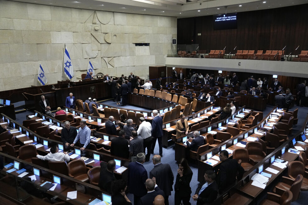JERUSALEM: Israels nasjonalforsamling, Knesset, illustrasjonsfoto fra 14. juni 2023.
 Foto: NTB/AP/Ohad Zwigenberg