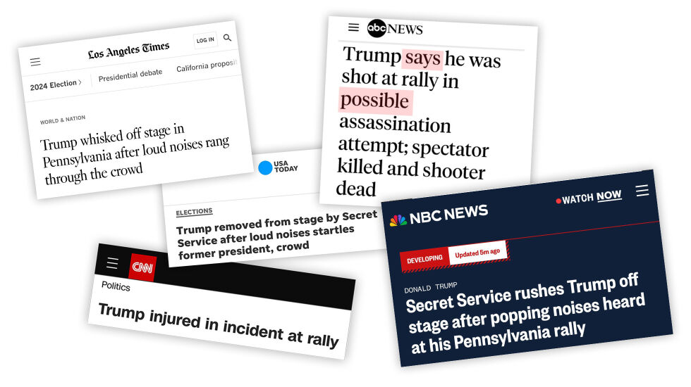 Flere har reagert på måten attentatet mot tidligere president Donald Trump har blitt dekket i media.
 Foto: Faksimiler