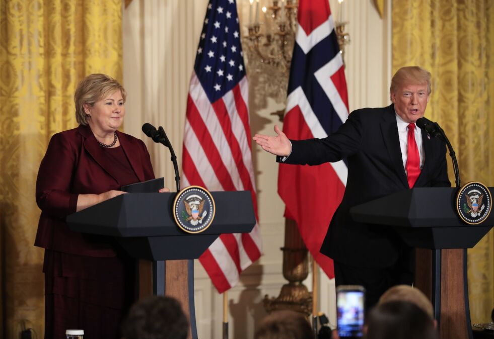 Washington D.c.: Statsminister Erna Solberg og president Donald Trump.
 Foto: Ap