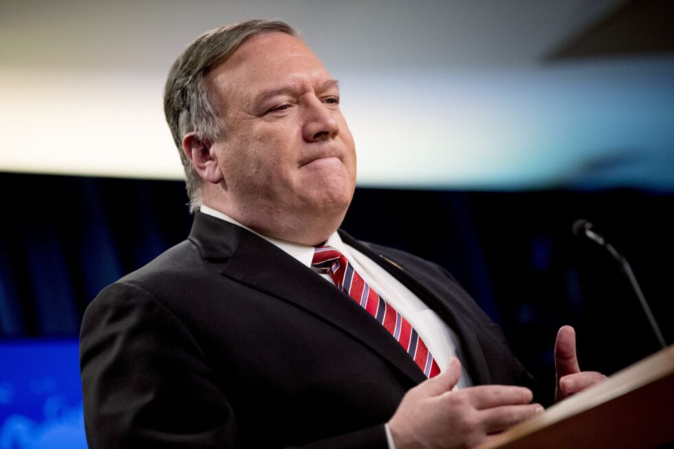 USAs utenriksminister Mike Pompeo er tydelig på at han vil forlenge avtalen som forhindrer Iran fra å kjøpe konvensjonelle våpen.
 Foto: Andrew Harnik / NTB Scanpix