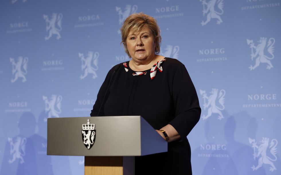 Statsminister Erna Solberg under pressekonferanse om koronasituasjonen. Arkivbilde.
 Foto: Jil Yngland / NTB