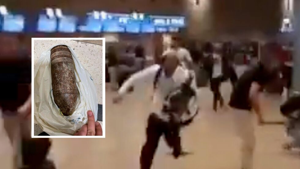 EN BLINDGJENGER; en ueksplodert artellerigranat i håndbagasjen hos en amerikansk turist, skapte kaos på Ben Gurion-flyplassen utenfor Tel Aviv.
Foto: Israeli airport authority via AP og Twitter