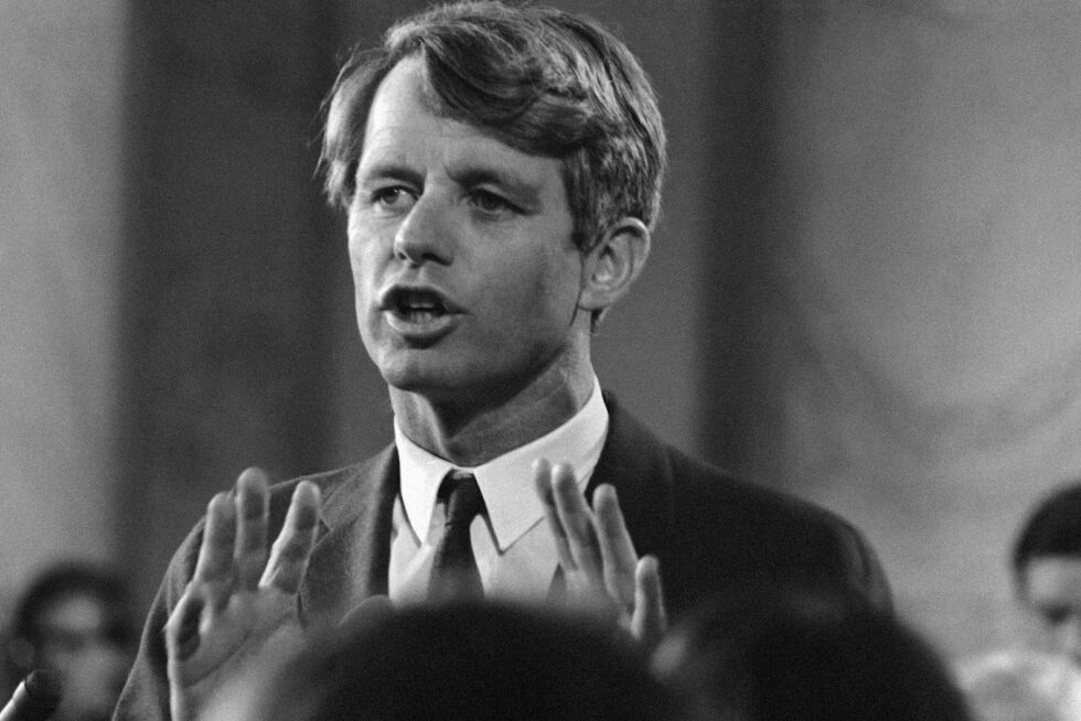Senator Robert F. Kennedy ble drept 5. juni 1968, omtrent tre måneder etter at han sa han ville stille som presidentkandidat for Demokratene.
 Foto: AP / NTB