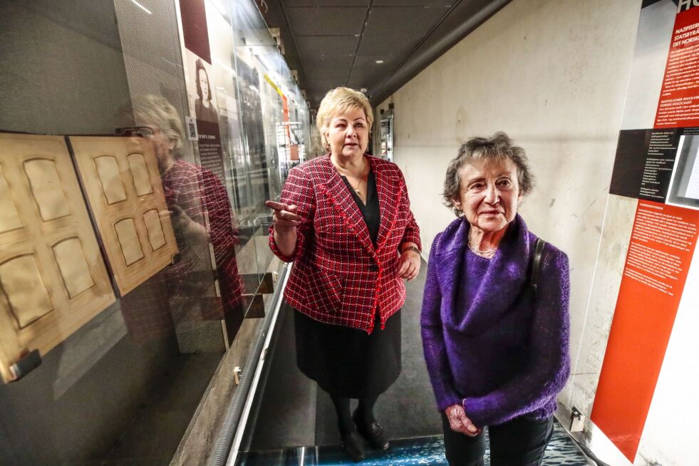 Gerd Golombek ble kjørt til kaia for å sendes med skipet Donau, men skipet var alt i ferd med å legge fra kai. Dermed reddet hun, moren og broren livet og flyktet til Sverige. Hennes historie er fortalt på Holocaust-senteret i Oslo, som statsminister Erna Solberg besøkte fredag. Mandag deltar statsministeren på en markering i Auschwitz.
 Foto: Lise Åserud / NTB scanpix