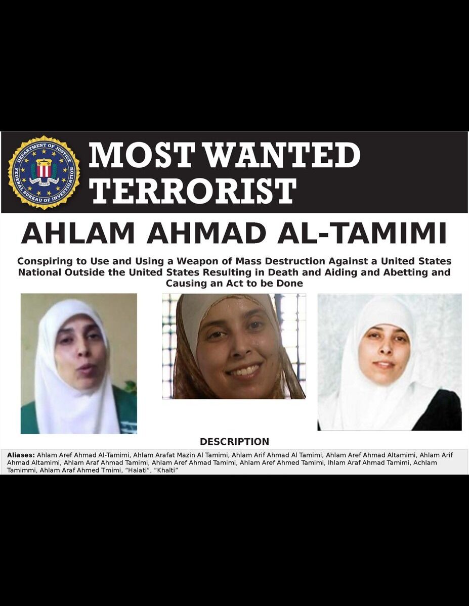 Amerikanske myndigheter krever den jordanske terroristen Ahlam Ahmad Al-Tamimi utlevert.
 Foto: FBI