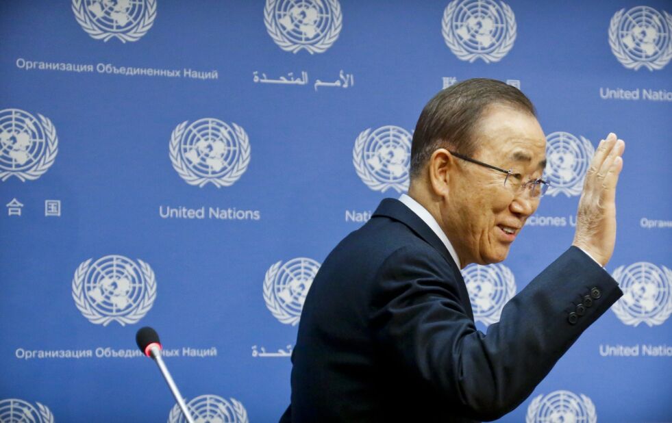 FNs avtroppende generalsekretær Ban Ki-Moon holdt sin siste tale til sikkerhetsrådet med påfølgende pressekonferanse fredag 16. desember.
 Foto: AP