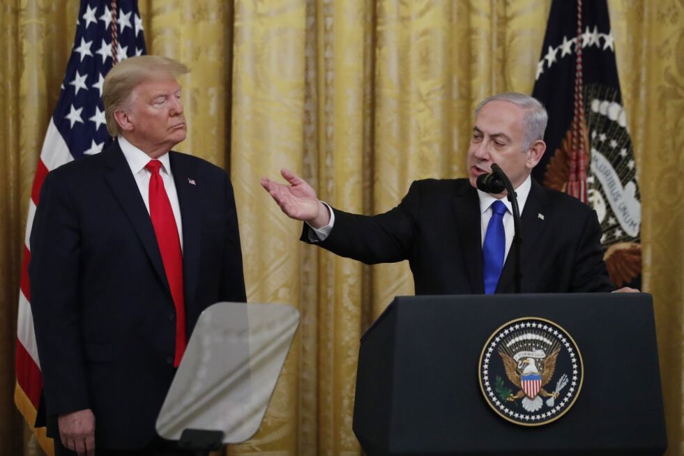 Israels statsminister Benjamin Netanyahu er full av lovord om president Donald Trumps plan for en fredsløsning.
 Foto: Alex Brandon/NTB Scanpix