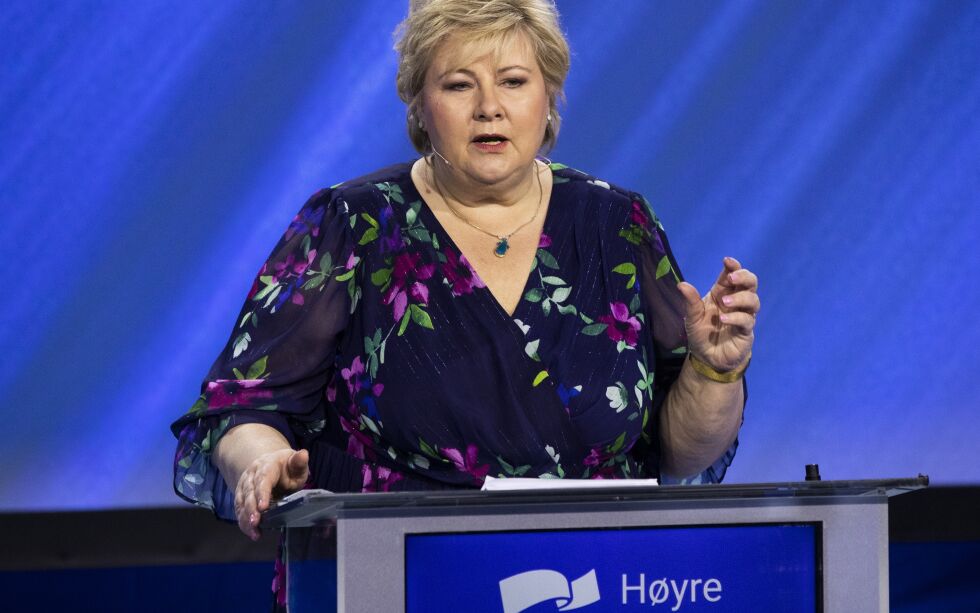 Statsminister Erna Solberg på Høyres landsmøte på Thon Hotel Opera.
 Foto: Berit Roald