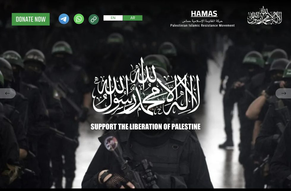 Nettsiden som skal være Hamas sin, er full av voldelige videoer fra 7. oktober og hatpropaganda mot jøder og andre.
 Foto: Skjermdump: Hamas.com