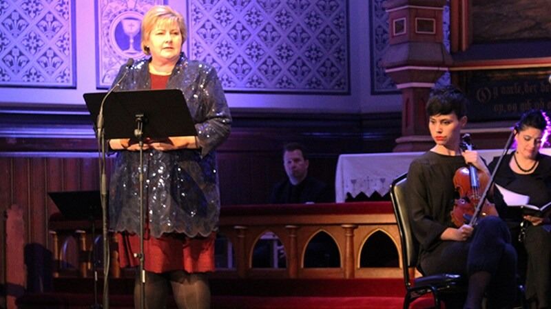 Statsminister Erna Solberg taler i Johanneskirken i Bergen 4. mars 2017.
 Foto: Kirken.no