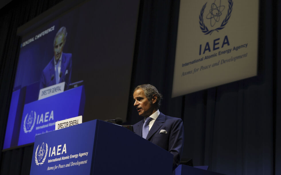 Generaldirektør Rafael Mariano Grossi i Det internasjonale atomenergybyrået (IAEA) talte på den 66. generalforsamlingen til IAEA i Wien 26. september 2022.
 Foto: NTB/AP Photo/Theresa Wey