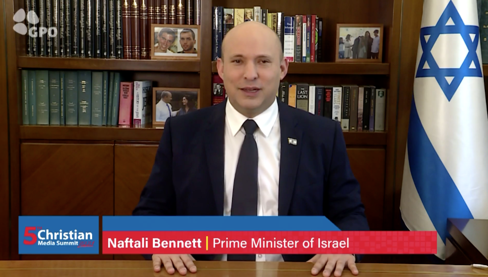 ISRAELS NYE STATSMINISTER: – Vi står sammen, sa statsminister Naftali Bennett i en hilsen til kristen media under den årlige konferansen.
 Foto: skjermdump