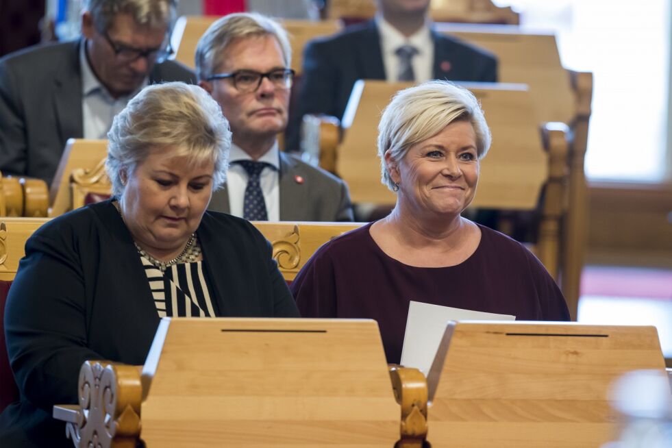 Statsminister Erna Solberg (H) og finansminister Siv Jensen (FrP) har fått med seg Stortingsflertallet på å markere avstand til BDS-bevegelsen. Foto: NTB Scanpix