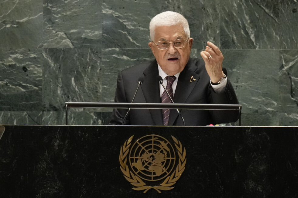 I FN: Den palestinske presidenten Mahmoud Abbas taler til den 79. sesjonen i FNs generalforsamling torsdag.
 Foto: NTB/AP