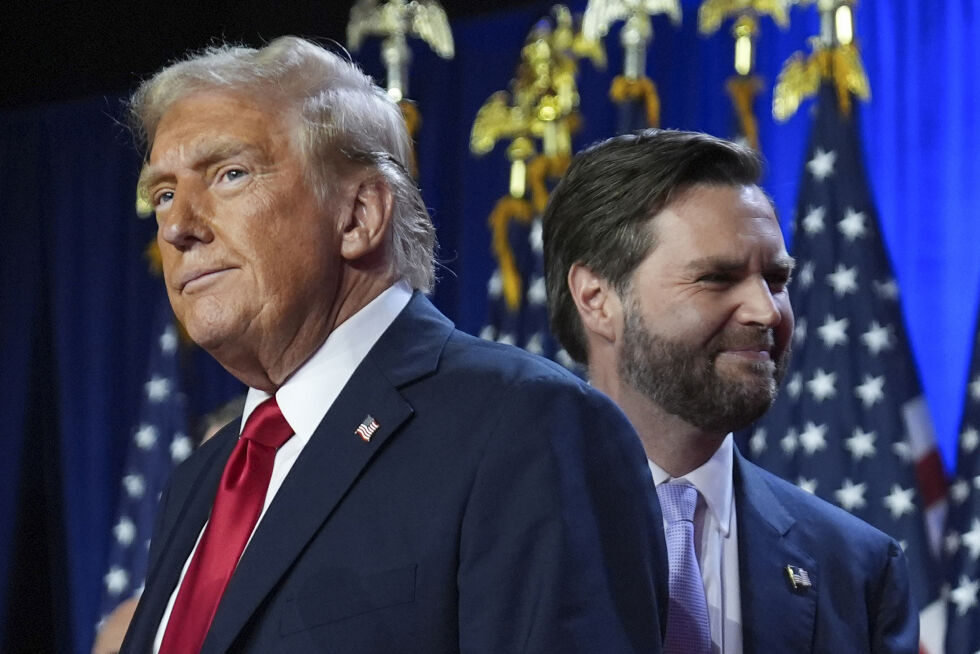 Donald Trump, til venstre, med den påtroppende visepresidenten JD Vance.
 Foto: NTB/AP/Evan Vucci