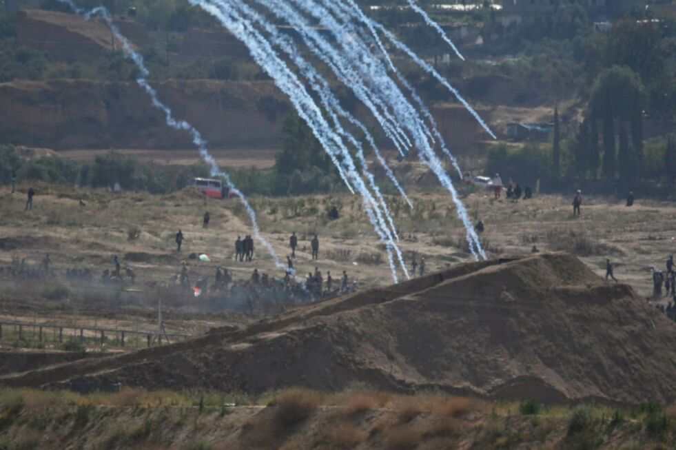 OPPTØYER: Palestinere samlet seg til voldelige opptøyer ved Gaza-grensen på «nakba-dagen» 15. mai.
 Foto: Kobi Richter, TPS