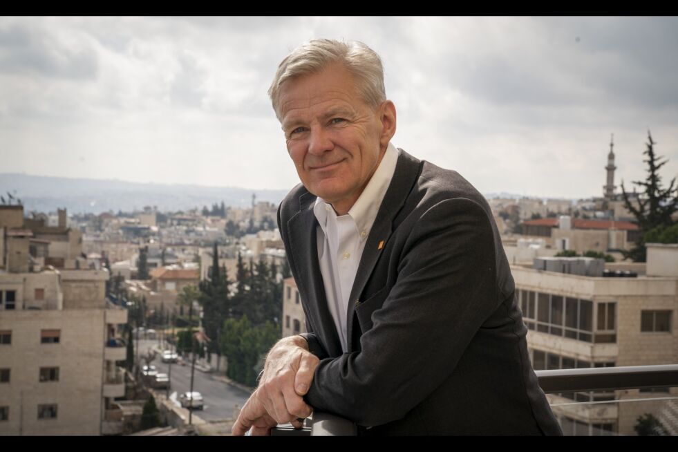 Generalsekretær i Flyktninghjelpen Jan Egeland i Jordans hovedstad Amman. Jordan har tatt imot flere hundre tusen flyktninger fra Syria de siste årene.
 Foto: Heiko Junge / NTB scanpix