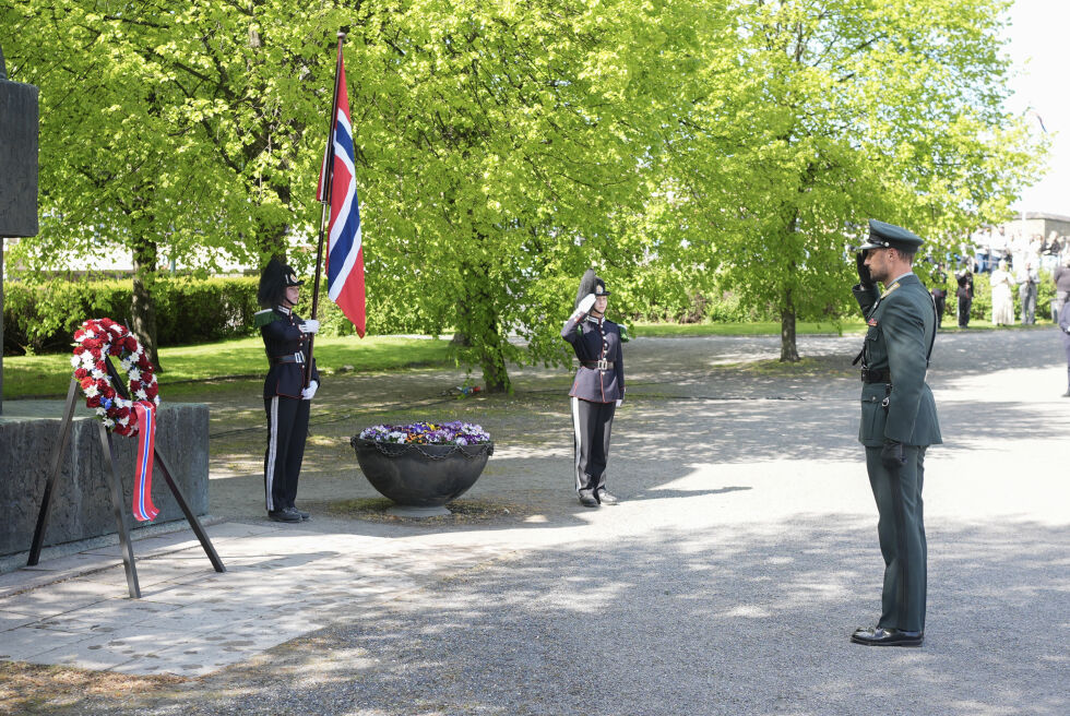 Kronprins Haakon under markeringen av frigjøringsdagen på Akershus Festning 8. mai.
 Foto: Terje Pedersen / NTB
