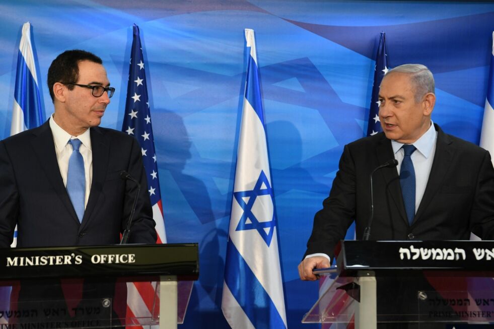 USAs statssekretær Steven Mnuchin møter Israels statsminister Benjamin Netanyahu.
 Foto: Amos Ben Gershom/GPO