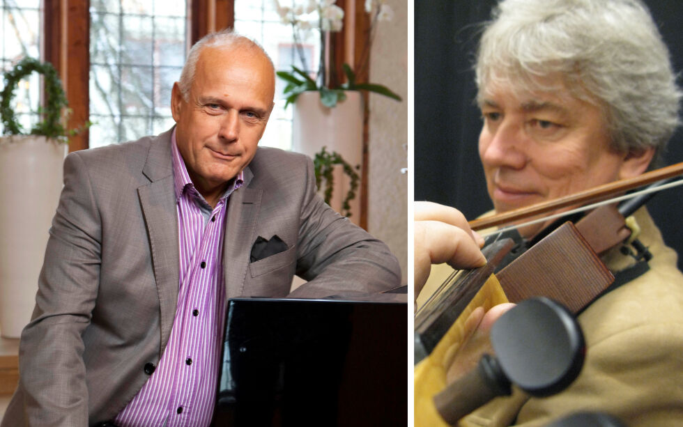 Ingemar Helmner (t.v.)og Sven-Göran Thorell besøker fellesmøter i Indre Østfold. Thorell er fiolinist og musiker som har undervist i 40 år på Musikkhøyskolen i Sverige. Helmner er sanger, pianist og forkynner og har reist i hele Norden.
 Foto: Privat