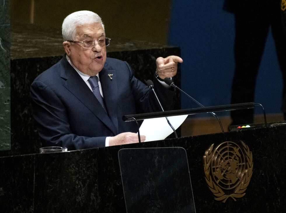 Palestinernes president Mahmoud Abbas under FNs 78. generalforsamling, torsdag 21. september 2023.
 Foto: Foto: AP Photo/Craig Ruttle/NTB.